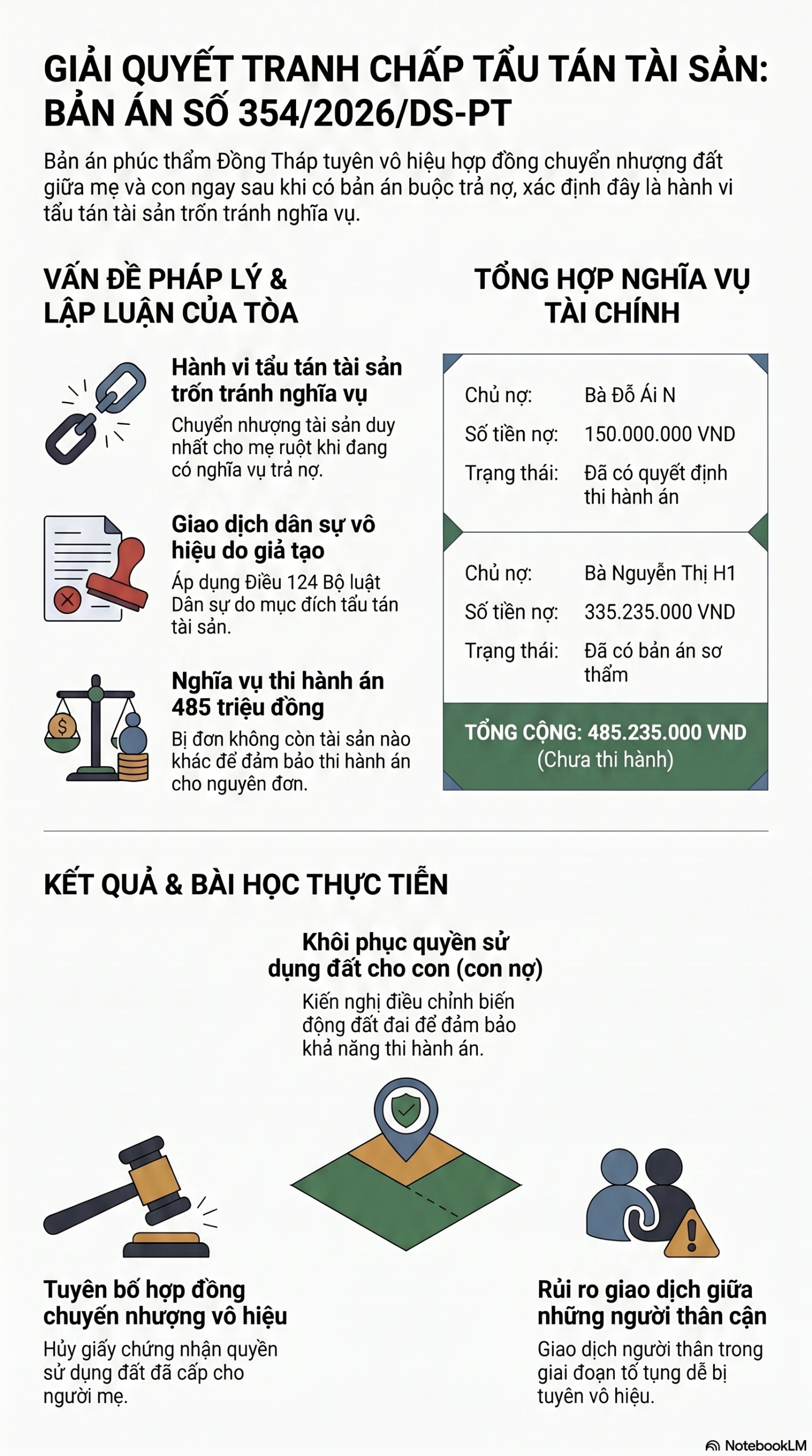 Infographic - Vô hiệu hợp đồng chuyển nhượng cho mẹ ruột: Thủ thuật tẩu tán tài sản 