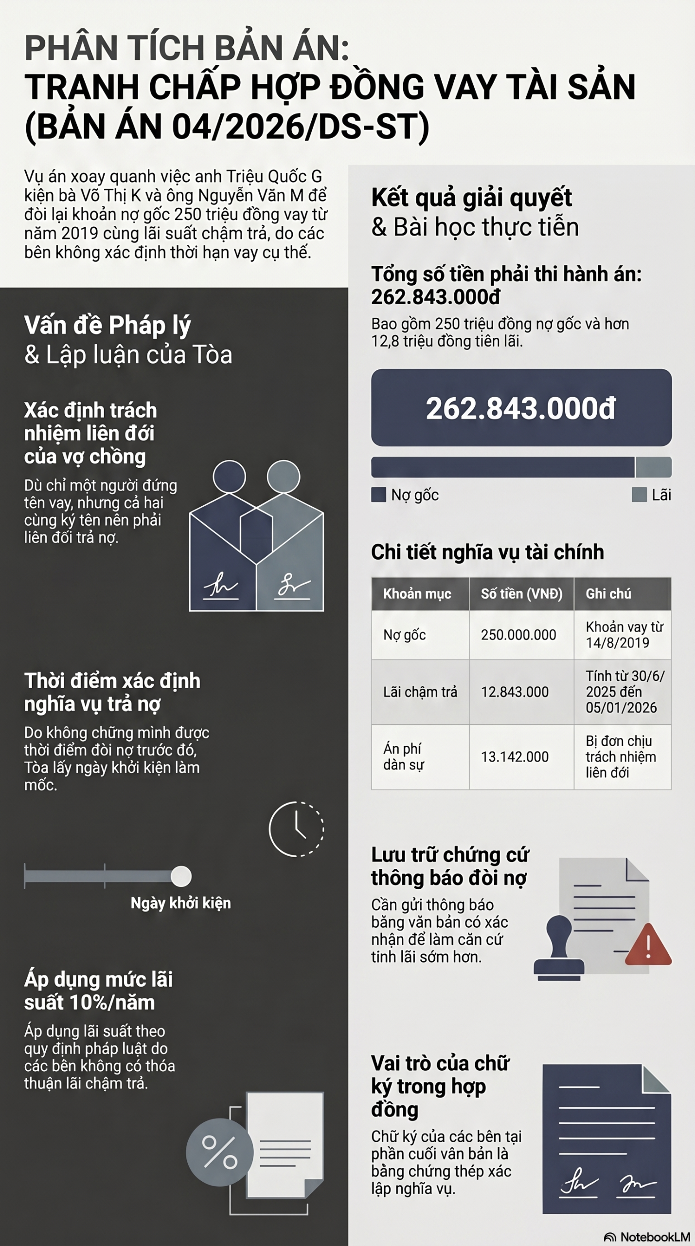 Infographic - Phân tích Bản án: Tranh chấp hợp đồng vay tài sản và bài học về xác lập thời điểm trả nợ