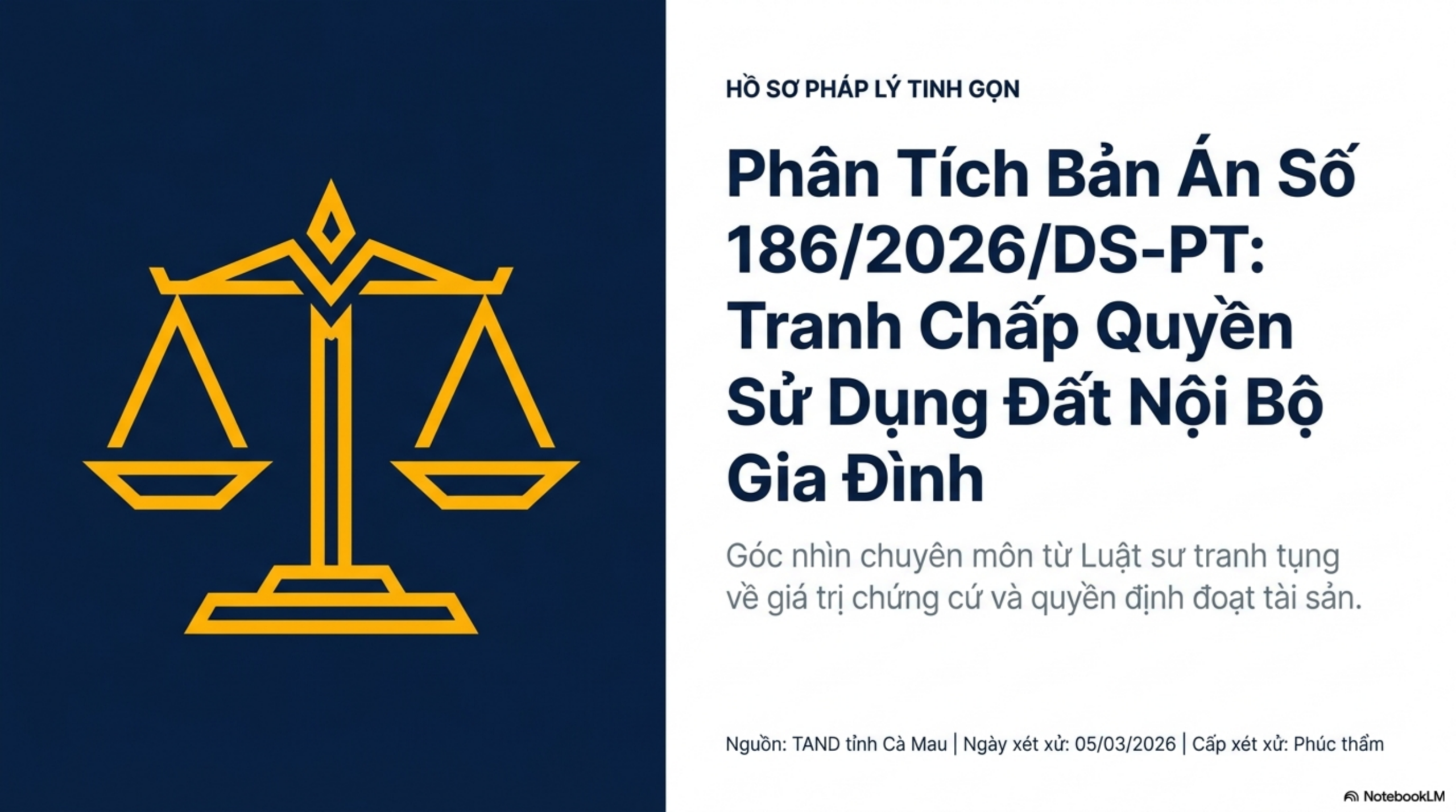 Slide Page 1 - Phân Tích Chi Tiết Bản Án Số 186/2026/DS-PT: số 186/2026/DS-PT ngày 05/03/2026 của TAND tỉnh Cà Mau