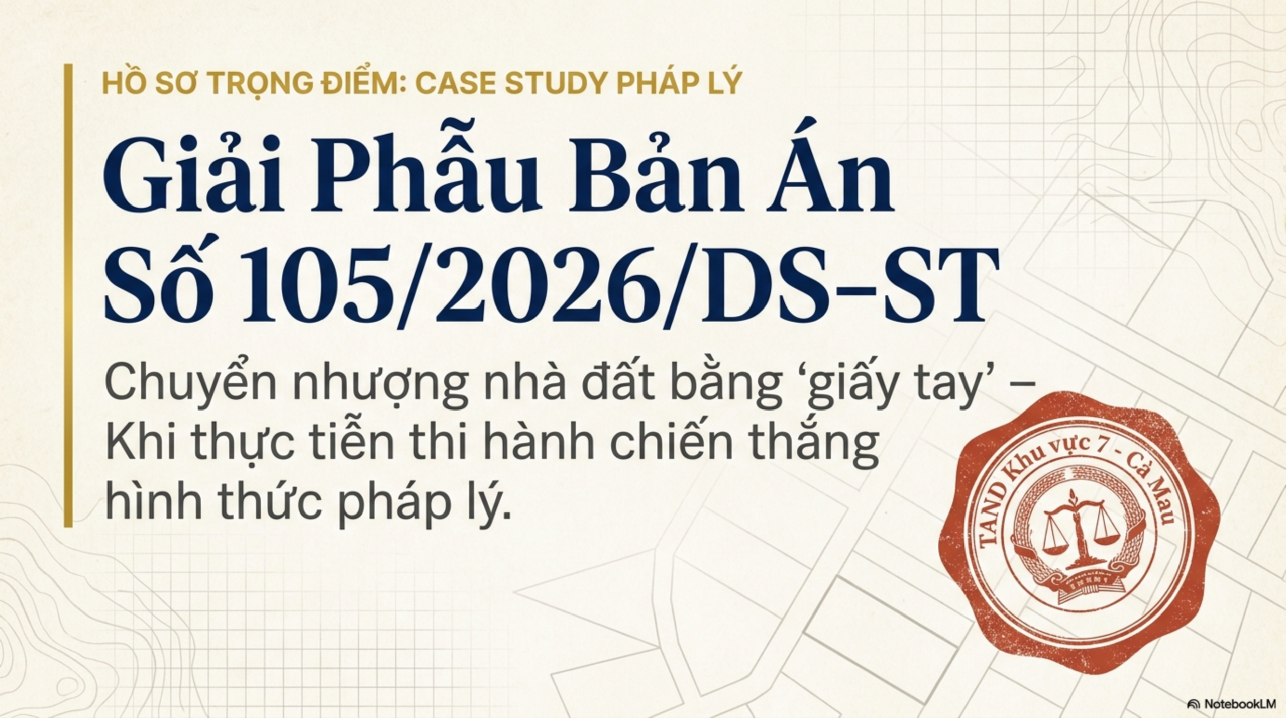 Slide Page 1 - Phân Tích Chi Tiết Bản Án Số 105: số 105 ngày 30/03/2026 của  Tòa án nhân dân khu vực 7 - Cà Mau,  tỉnh Cà Mau