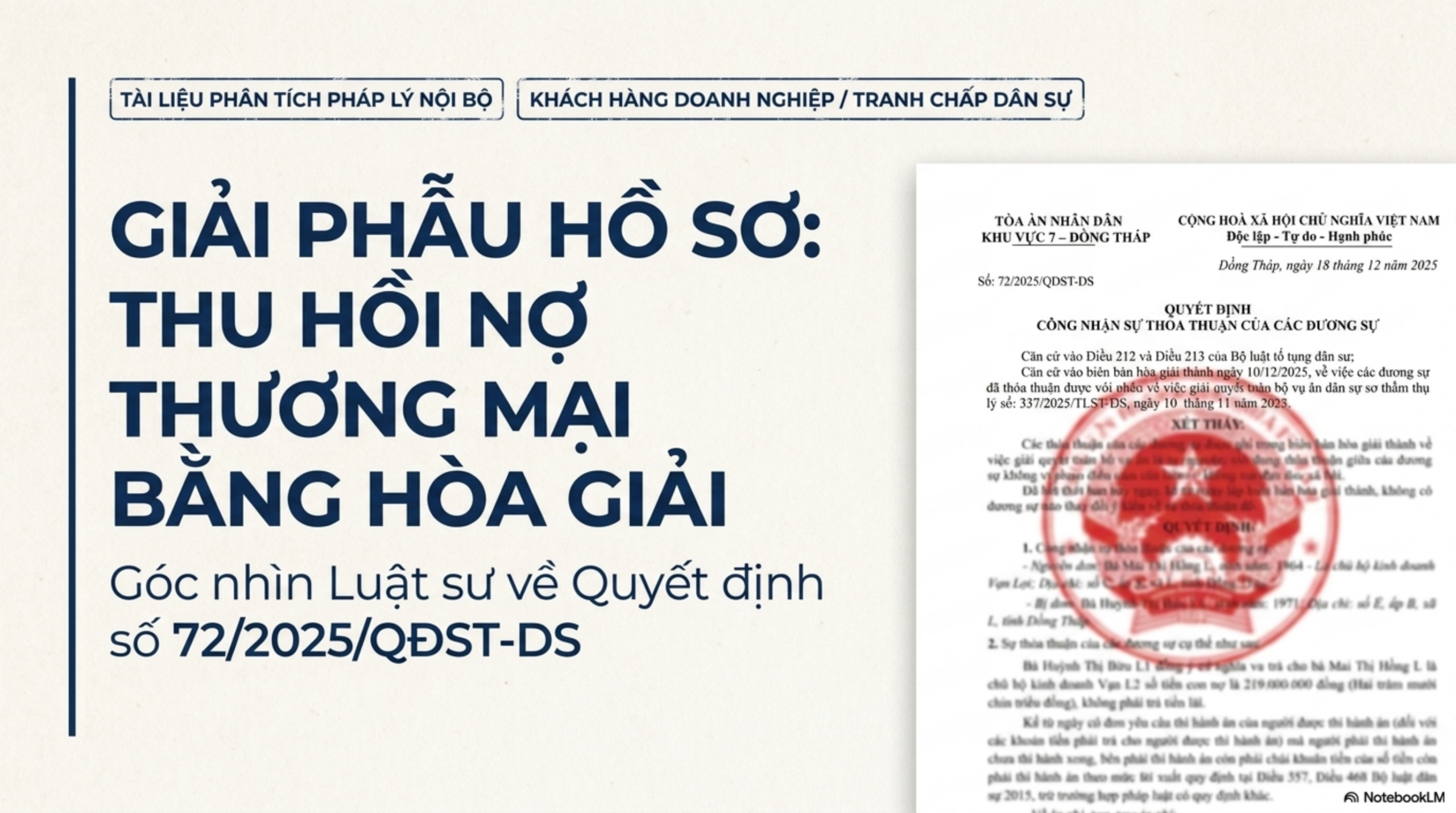 Slide Page 1 - Giá trị pháp lý và bài học thực tiễn từ Quyết định công nhận hòa giải thành tranh chấp nợ 219 triệu đồng